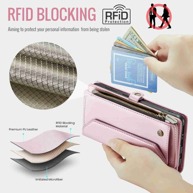 For Samsung Galaxy A71 4G CaseMe C36 Card Slots Zipper Wallet RFID Anti-theft Leather Phone Case(Pink)