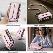 For Samsung Galaxy A71 4G CaseMe C36 Card Slots Zipper Wallet RFID Anti-theft Leather Phone Case(Pink)