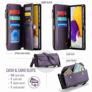 For Samsung Galaxy A72 CaseMe C36 Card Slots Zipper Wallet RFID Anti-theft Leather Phone Case(Purple)