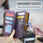 For Samsung Galaxy A72 CaseMe C36 Card Slots Zipper Wallet RFID Anti-theft Leather Phone Case(Purple)