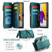 For Samsung Galaxy A72 CaseMe C36 Card Slots Zipper Wallet RFID Anti-theft Leather Phone Case(Blue-green)