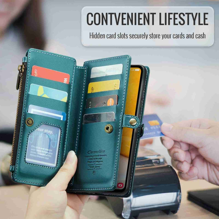 For Samsung Galaxy A72 CaseMe C36 Card Slots Zipper Wallet RFID Anti-theft Leather Phone Case(Blue-green)