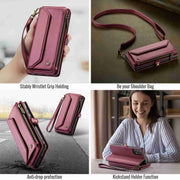 For Samsung Galaxy A72 CaseMe C36 Card Slots Zipper Wallet RFID Anti-theft Leather Phone Case(Wine Red)