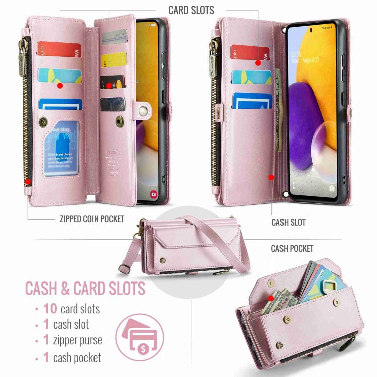 For Samsung Galaxy A72 CaseMe C36 Card Slots Zipper Wallet RFID Anti-theft Leather Phone Case(Pink) - free shipping - PMC Jewellery - Order now!