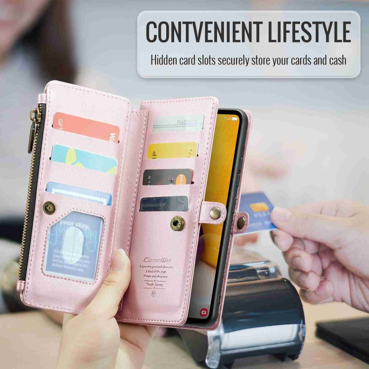 For Samsung Galaxy A72 CaseMe C36 Card Slots Zipper Wallet RFID Anti-theft Leather Phone Case(Pink)