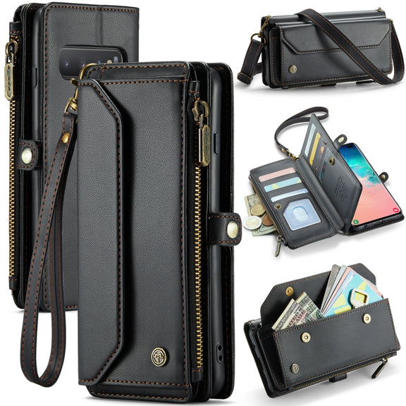 For Samsung Galaxy S10+ CaseMe C36 Card Slots Zipper Wallet RFID Anti-theft Leather Phone Case(Black)