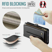 For Samsung Galaxy S10+ CaseMe C36 Card Slots Zipper Wallet RFID Anti-theft Leather Phone Case(Black)