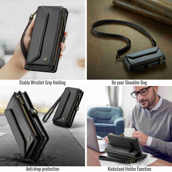For Samsung Galaxy S10+ CaseMe C36 Card Slots Zipper Wallet RFID Anti-theft Leather Phone Case(Black)