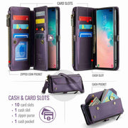 For Samsung Galaxy S10+ CaseMe C36 Card Slots Zipper Wallet RFID Anti-theft Leather Phone Case(Purple)