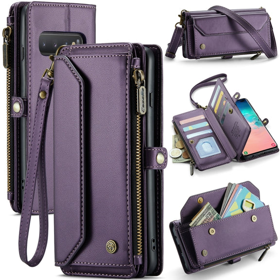 For Samsung Galaxy S10+ CaseMe C36 Card Slots Zipper Wallet RFID Anti-theft Leather Phone Case(Purple)