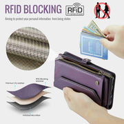 For Samsung Galaxy S10+ CaseMe C36 Card Slots Zipper Wallet RFID Anti-theft Leather Phone Case(Purple)