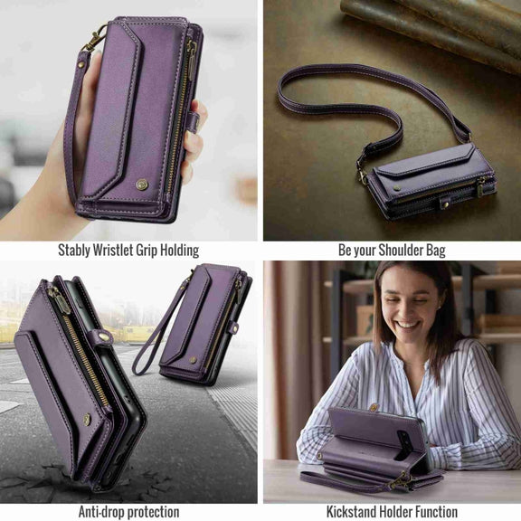 For Samsung Galaxy S10+ CaseMe C36 Card Slots Zipper Wallet RFID Anti-theft Leather Phone Case(Purple)