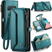 For Samsung Galaxy S10+ CaseMe C36 Card Slots Zipper Wallet RFID Anti-theft Leather Phone Case(Blue-green)