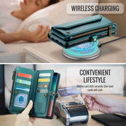 For Samsung Galaxy S10+ CaseMe C36 Card Slots Zipper Wallet RFID Anti-theft Leather Phone Case(Blue-green)