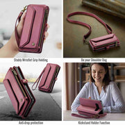 For Samsung Galaxy S10+ CaseMe C36 Card Slots Zipper Wallet RFID Anti-theft Leather Phone Case(Wine Red)