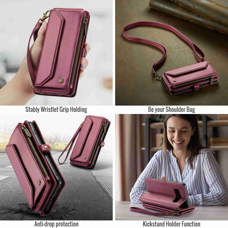 For Samsung Galaxy S10+ CaseMe C36 Card Slots Zipper Wallet RFID Anti-theft Leather Phone Case(Wine Red)