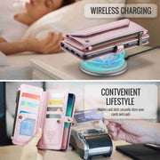 For Samsung Galaxy S10+ CaseMe C36 Card Slots Zipper Wallet RFID Anti-theft Leather Phone Case(Pink)
