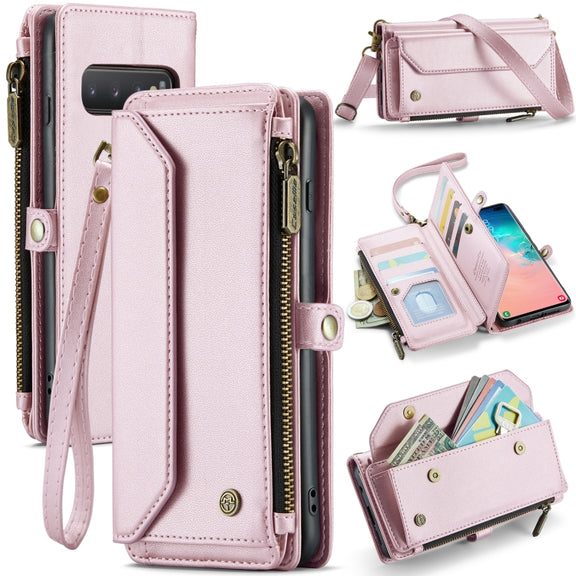 For Samsung Galaxy S10+ CaseMe C36 Card Slots Zipper Wallet RFID Anti-theft Leather Phone Case(Pink)