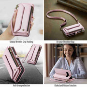 For Samsung Galaxy S10+ CaseMe C36 Card Slots Zipper Wallet RFID Anti-theft Leather Phone Case(Pink)
