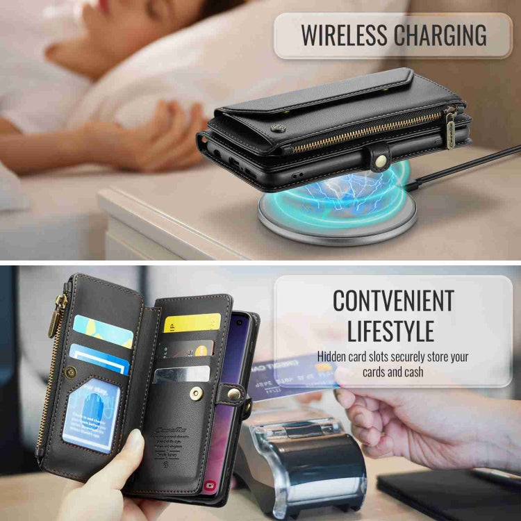 For Samsung Galaxy S10 CaseMe C36 Card Slots Zipper Wallet RFID Anti-theft Leather Phone Case(Black) - free shipping - PMC Jewellery - Order now!
