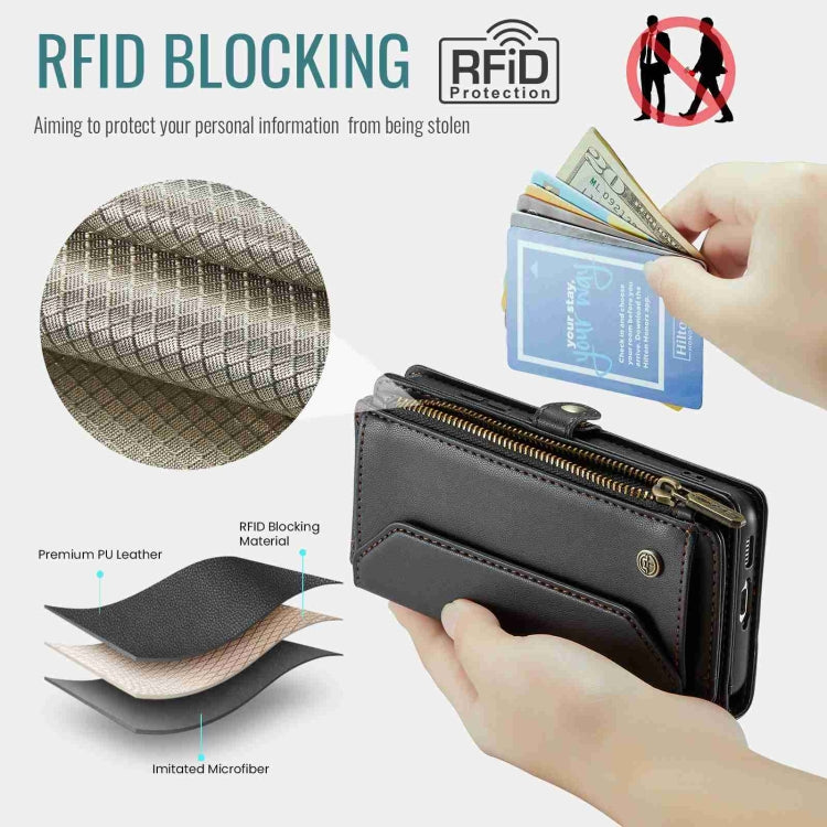 For Samsung Galaxy S10 CaseMe C36 Card Slots Zipper Wallet RFID Anti-theft Leather Phone Case(Black) - free shipping - PMC Jewellery - Order now!