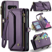 For Samsung Galaxy S10 CaseMe C36 Card Slots Zipper Wallet RFID Anti-theft Leather Phone Case(Purple)