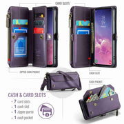 For Samsung Galaxy S10 CaseMe C36 Card Slots Zipper Wallet RFID Anti-theft Leather Phone Case(Purple)