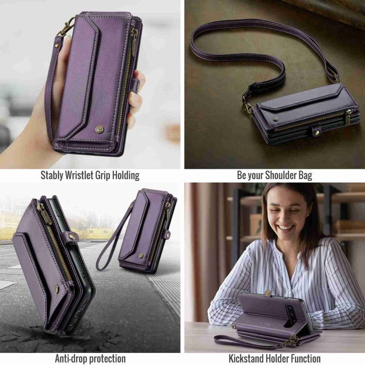 For Samsung Galaxy S10 CaseMe C36 Card Slots Zipper Wallet RFID Anti-theft Leather Phone Case(Purple)