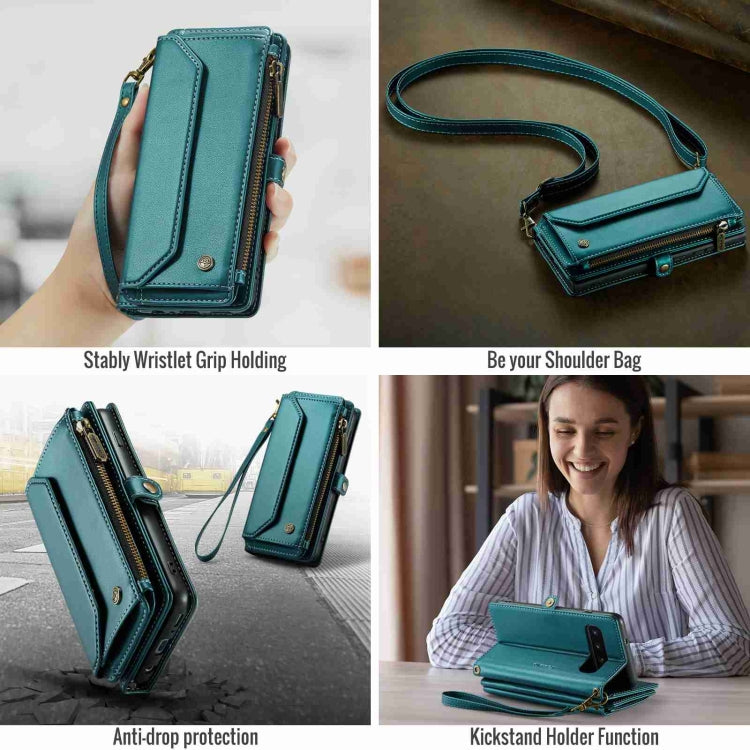 For Samsung Galaxy S10 CaseMe C36 Card Slots Zipper Wallet RFID Anti-theft Leather Phone Case(Blue-green)