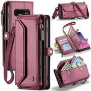 For Samsung Galaxy S10 CaseMe C36 Card Slots Zipper Wallet RFID Anti-theft Leather Phone Case(Wine Red)