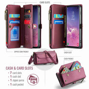 For Samsung Galaxy S10 CaseMe C36 Card Slots Zipper Wallet RFID Anti-theft Leather Phone Case(Wine Red)