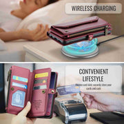 For Samsung Galaxy S10 CaseMe C36 Card Slots Zipper Wallet RFID Anti-theft Leather Phone Case(Wine Red)