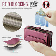 For Samsung Galaxy S10 CaseMe C36 Card Slots Zipper Wallet RFID Anti-theft Leather Phone Case(Wine Red)