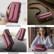 For Samsung Galaxy S10 CaseMe C36 Card Slots Zipper Wallet RFID Anti-theft Leather Phone Case(Wine Red)