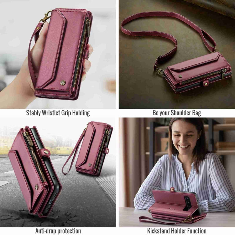 For Samsung Galaxy S10 CaseMe C36 Card Slots Zipper Wallet RFID Anti-theft Leather Phone Case(Wine Red)