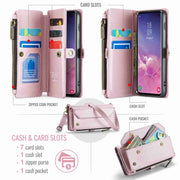 For Samsung Galaxy S10 CaseMe C36 Card Slots Zipper Wallet RFID Anti-theft Leather Phone Case(Pink)