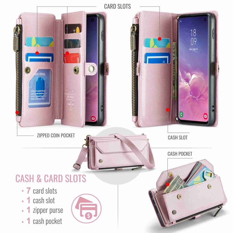 For Samsung Galaxy S10 CaseMe C36 Card Slots Zipper Wallet RFID Anti-theft Leather Phone Case(Pink)