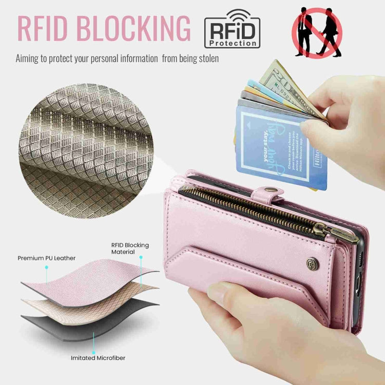 For Samsung Galaxy S10 CaseMe C36 Card Slots Zipper Wallet RFID Anti-theft Leather Phone Case(Pink)