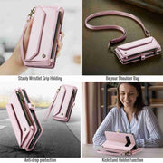 For Samsung Galaxy S10 CaseMe C36 Card Slots Zipper Wallet RFID Anti-theft Leather Phone Case(Pink)