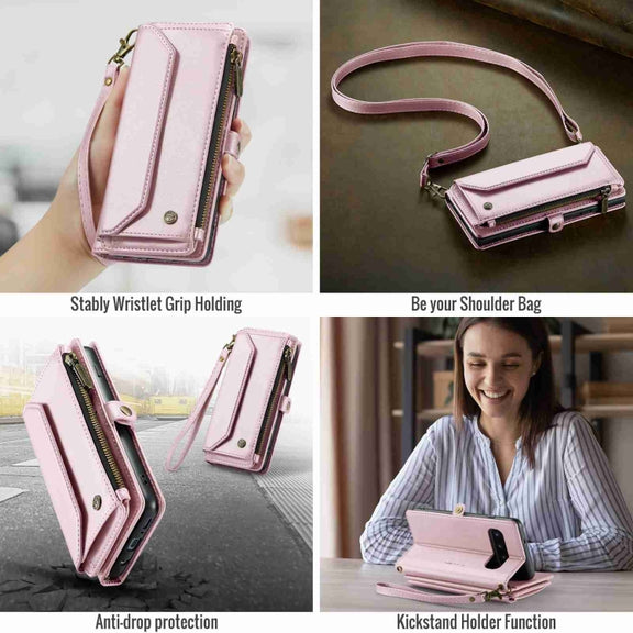 For Samsung Galaxy S10 CaseMe C36 Card Slots Zipper Wallet RFID Anti-theft Leather Phone Case(Pink)