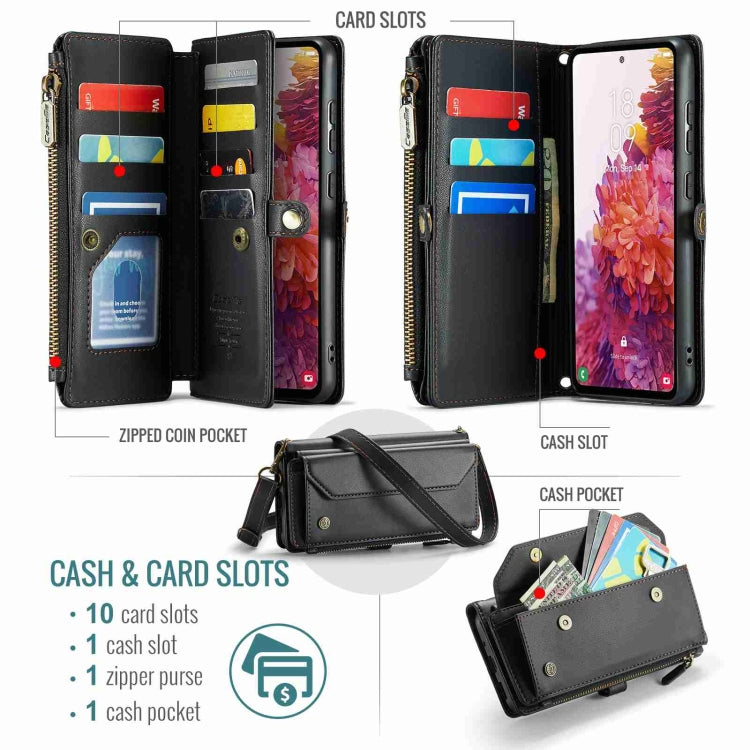 For Samsung Galaxy S20 FE CaseMe C36 Card Slots Zipper Wallet RFID Anti-theft Leather Phone Case(Black)