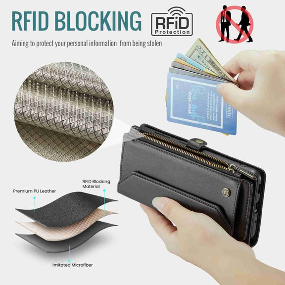For Samsung Galaxy S20 FE CaseMe C36 Card Slots Zipper Wallet RFID Anti-theft Leather Phone Case(Black)