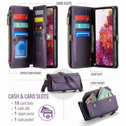 For Samsung Galaxy S20 FE CaseMe C36 Card Slots Zipper Wallet RFID Anti-theft Leather Phone Case(Purple)