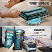 For Samsung Galaxy S20 FE CaseMe C36 Card Slots Zipper Wallet RFID Anti-theft Leather Phone Case(Blue-green)
