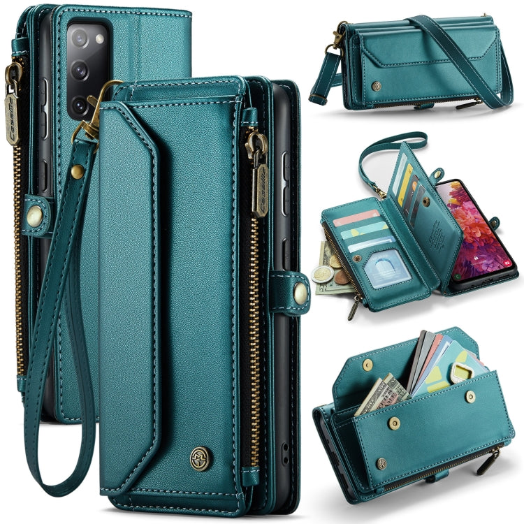For Samsung Galaxy S20 FE CaseMe C36 Card Slots Zipper Wallet RFID Anti-theft Leather Phone Case(Blue-green) - free shipping - PMC Jewellery - Order now!