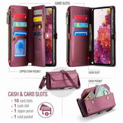 For Samsung Galaxy S20 FE CaseMe C36 Card Slots Zipper Wallet RFID Anti-theft Leather Phone Case(Wine Red)