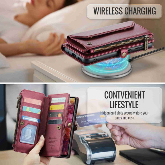 For Samsung Galaxy S20 FE CaseMe C36 Card Slots Zipper Wallet RFID Anti-theft Leather Phone Case(Wine Red)