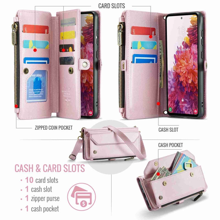 For Samsung Galaxy S20 FE CaseMe C36 Card Slots Zipper Wallet RFID Anti-theft Leather Phone Case(Pink)