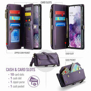 For Samsung Galaxy S20+ CaseMe C36 Card Slots Zipper Wallet RFID Anti-theft Leather Phone Case(Purple)
