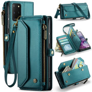For Samsung Galaxy S20+ CaseMe C36 Card Slots Zipper Wallet RFID Anti-theft Leather Phone Case(Blue-green)